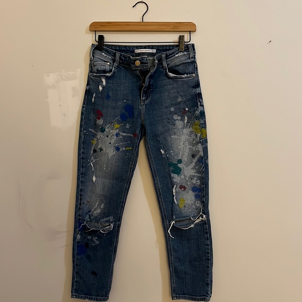 Zara Distressed Paint Splatter Jeans Size 2